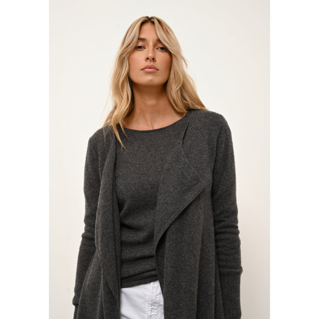 Just Cashmere - Veste Longue Brooke - Anthracite ChinÉ - 100% Cachemire 2 Fils - Femme
