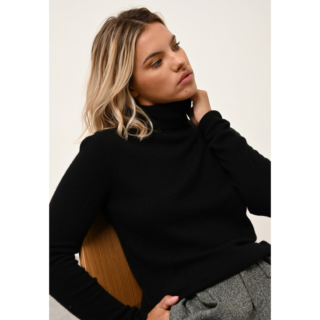 Pull Col Roulé Ava - 100% Cachemire 2 Fils - Noir - Femme