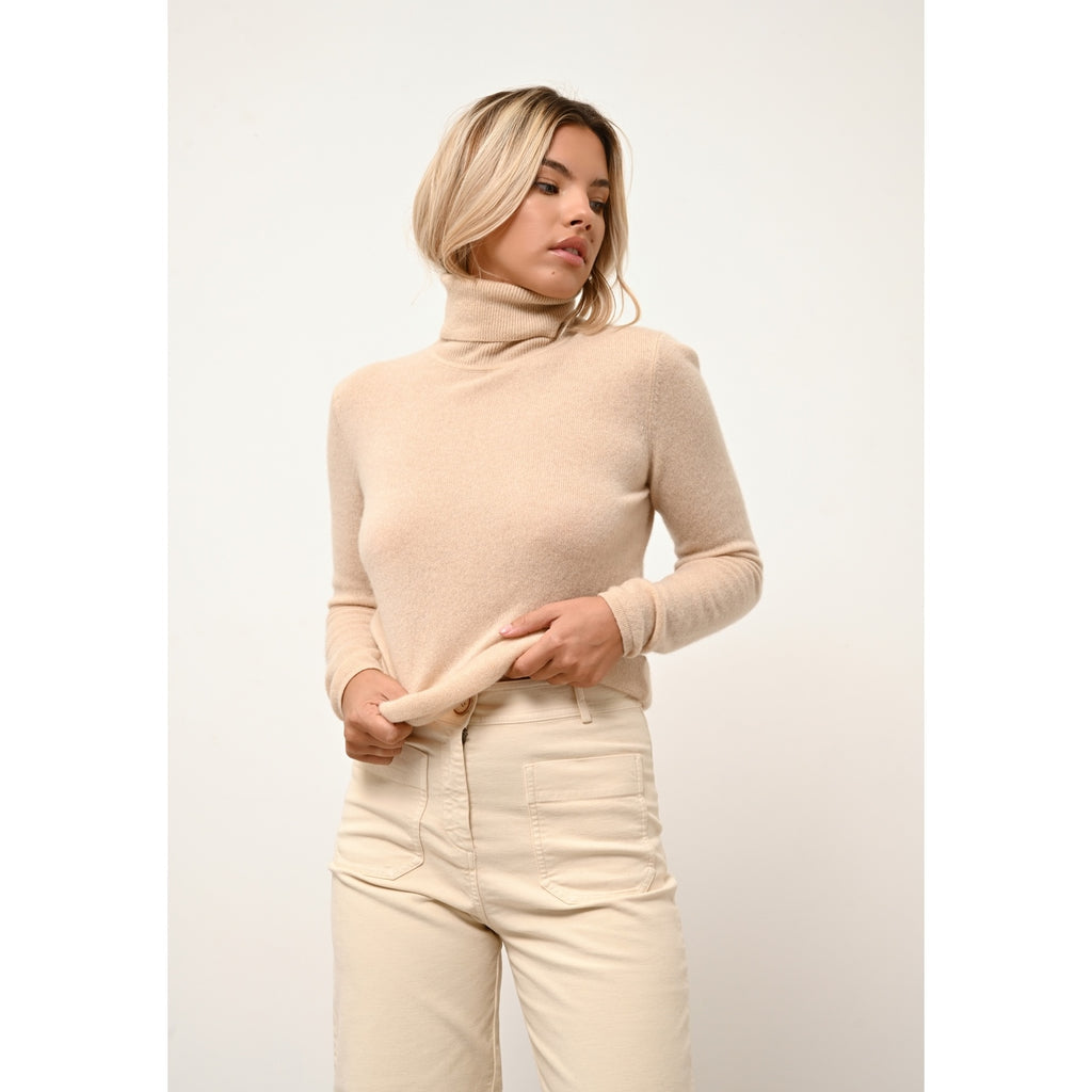 Pull Col Roulé Ava - 100% Cachemire 2 Fils - Sable - Femme