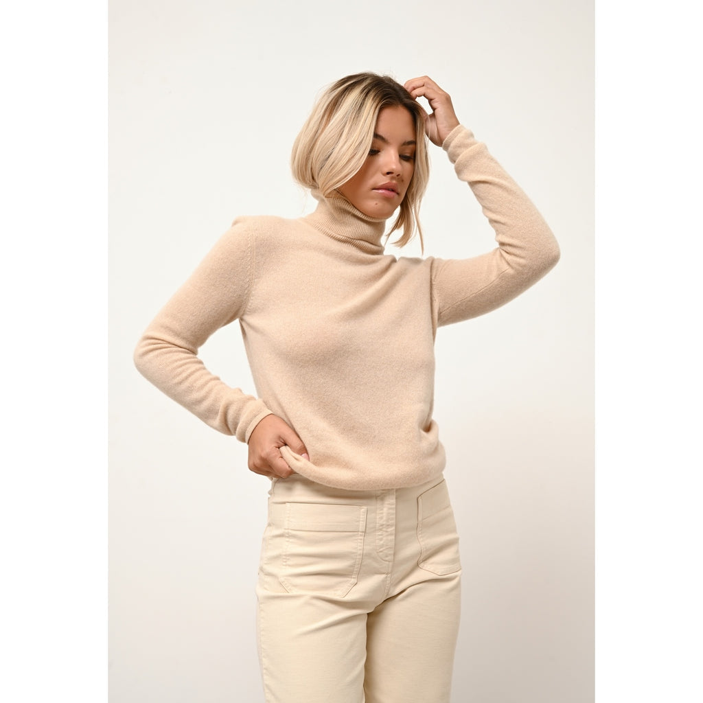 Pull Col Roulé Ava - 100% Cachemire 2 Fils - Sable - Femme