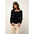 Just Cashmere - Pull Col Bateau Fiona Noir - 100% Cachemire - 2 Fils - Jersey - Femme
