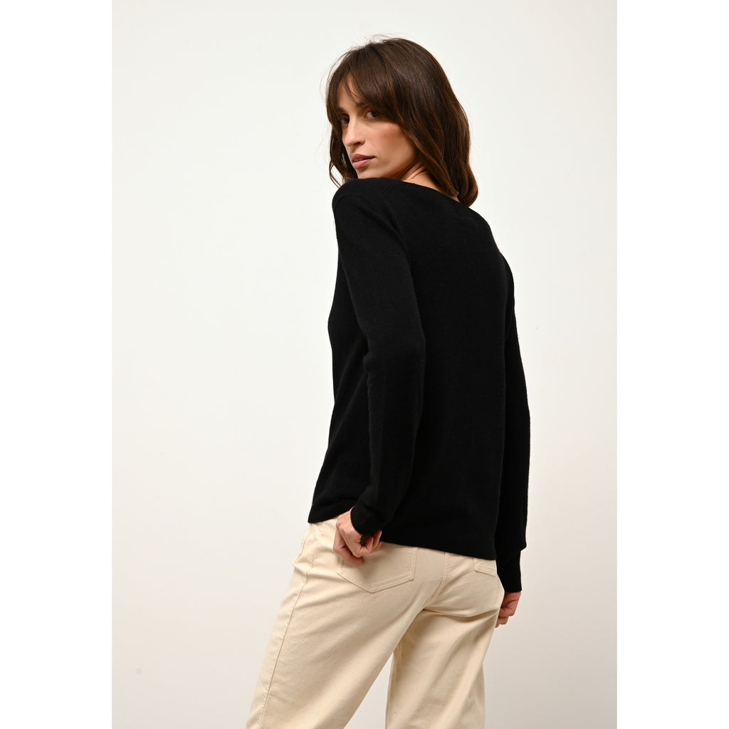Just Cashmere - Pull Col Bateau Fiona Noir - 100% Cachemire - 2 Fils - Jersey - Femme
