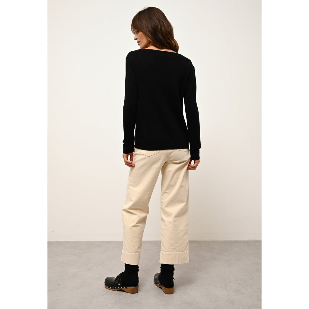 Just Cashmere - Pull Col Bateau Fiona Noir - 100% Cachemire - 2 Fils - Jersey - Femme