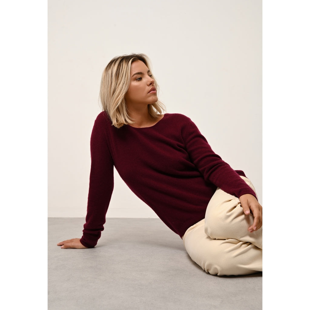 Pull Col Bateau Fiona - Bordeaux - 100% Cachemire 2 Fils - Femme