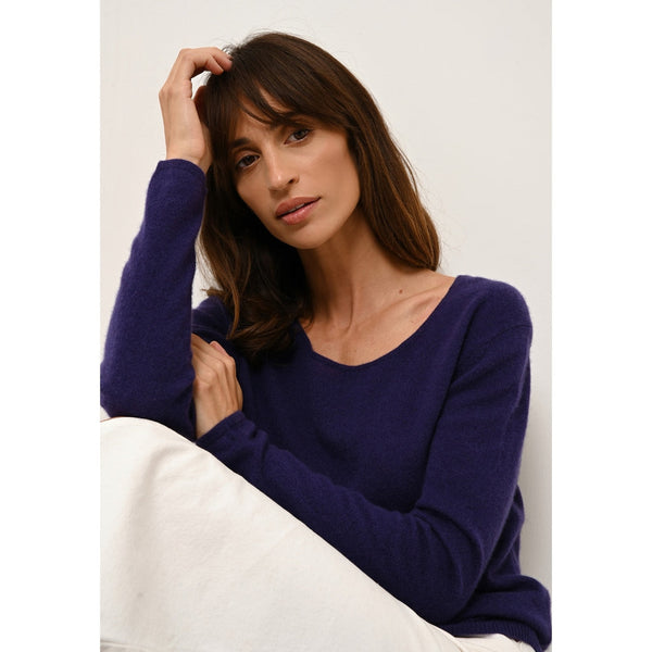 Just Cashmere - Pull Col Bateau Fiona Purple - 100% Cachemire - 2 Fils - Jersey - Femme