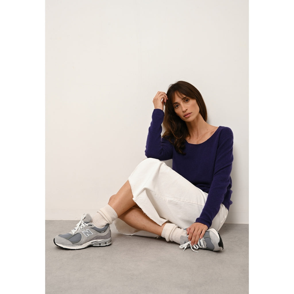 Just Cashmere - Pull Col Bateau Fiona Purple - 100% Cachemire - 2 Fils - Jersey - Femme