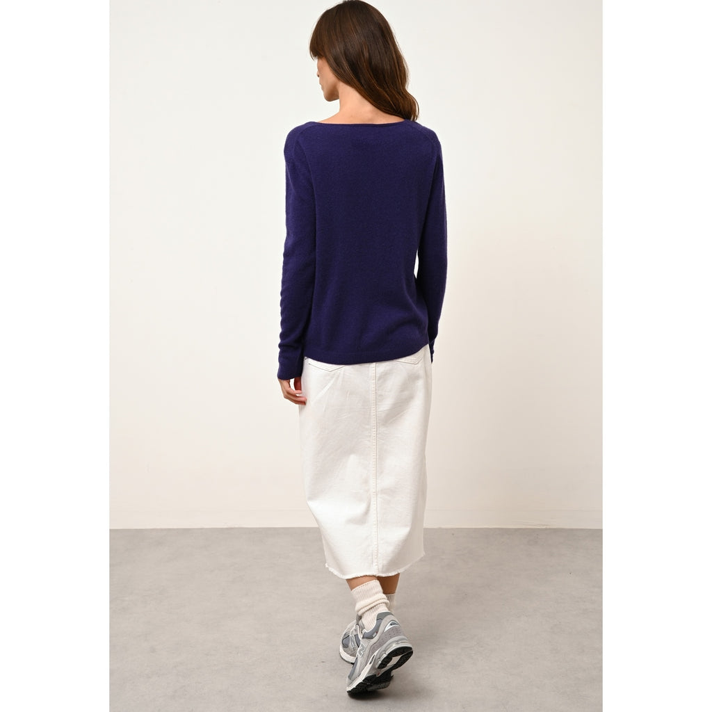 Just Cashmere - Pull Col Bateau Fiona Purple - 100% Cachemire - 2 Fils - Jersey - Femme