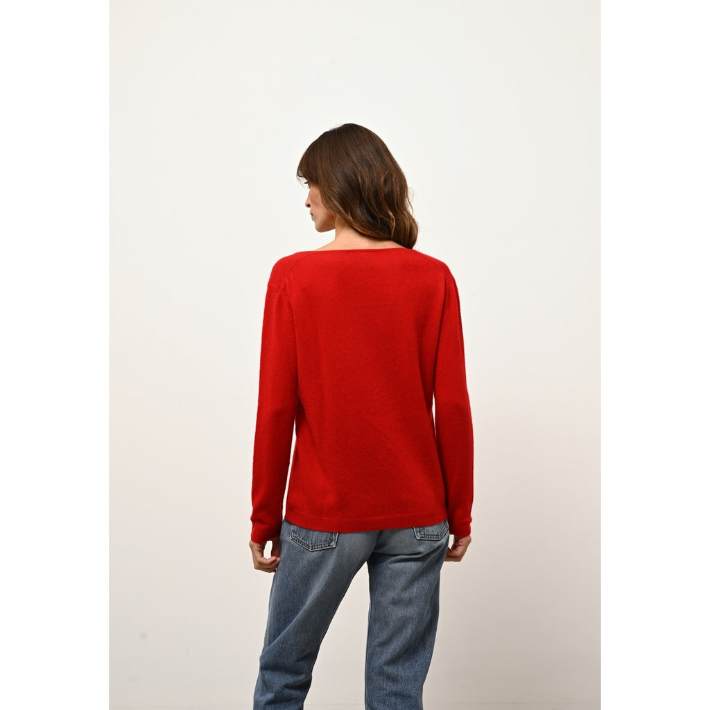 Pull Col Bateau Fiona - Rouge - 100% Cachemire 2 Fils - Femme