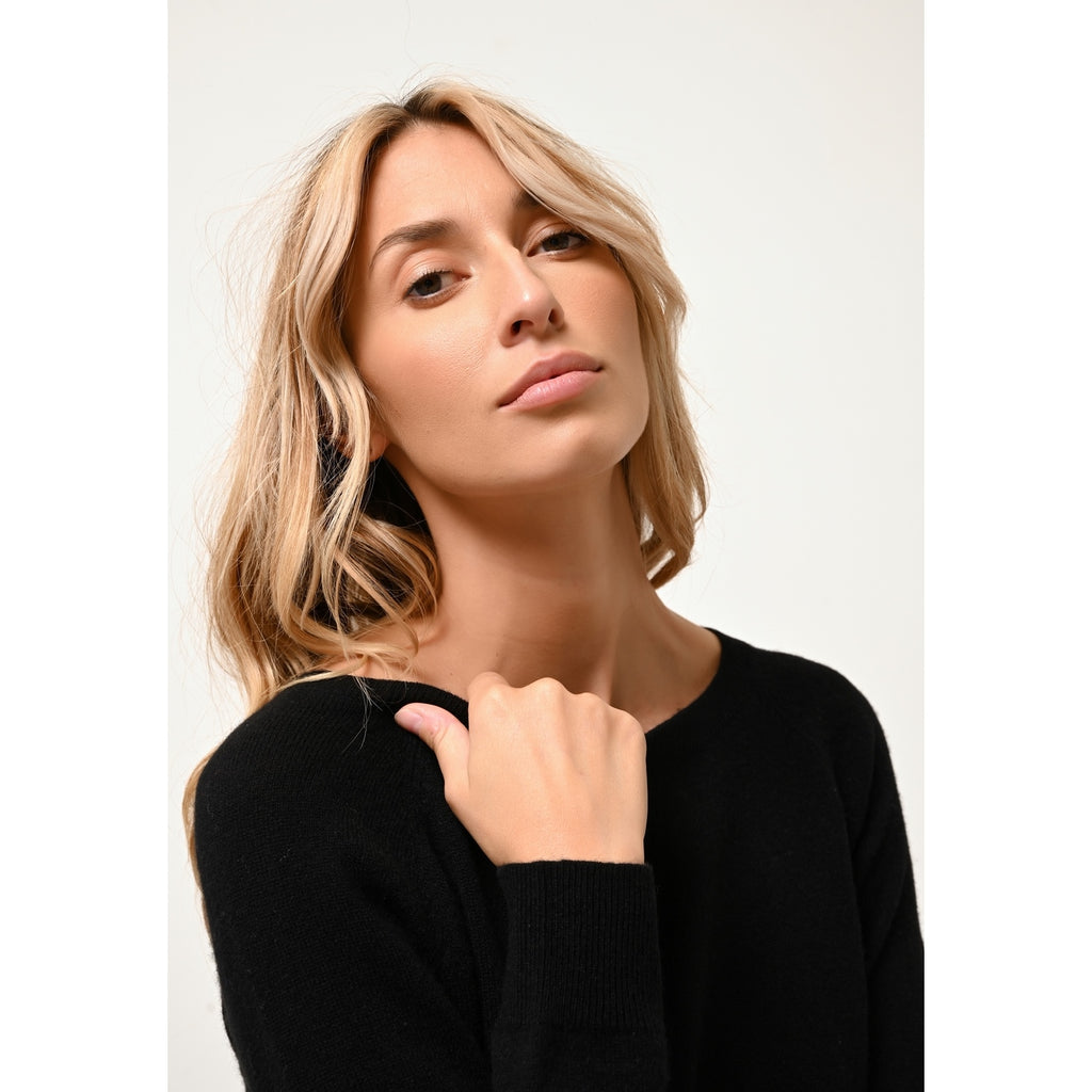 Pull Col Bateau Goutte Dos Abigail - 100% Cachemire 2 Fils - Noir - Femme