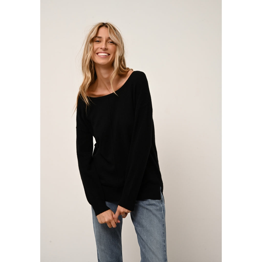 Pull Col Bateau Goutte Dos Abigail - 100% Cachemire 2 Fils - Noir - Femme