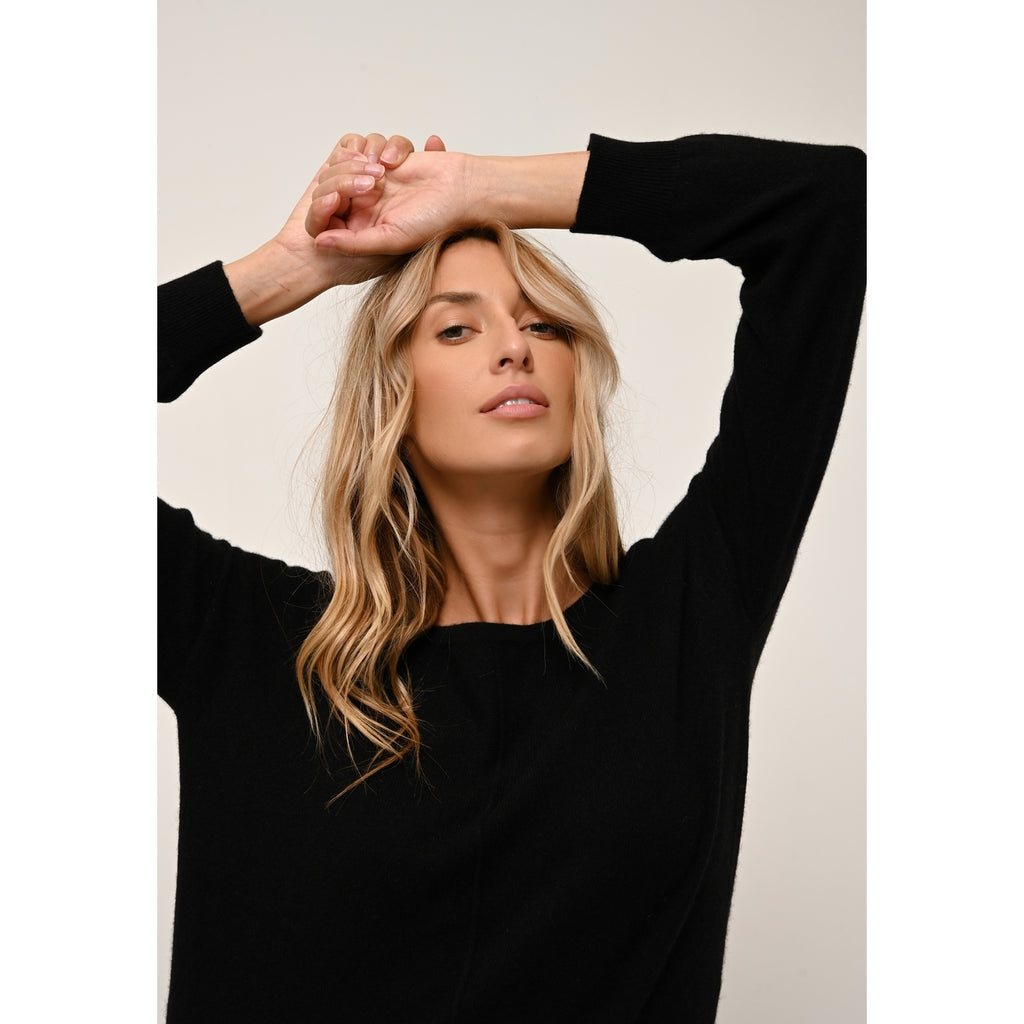 Pull Col Bateau Goutte Dos Abigail - 100% Cachemire 2 Fils - Noir - Femme