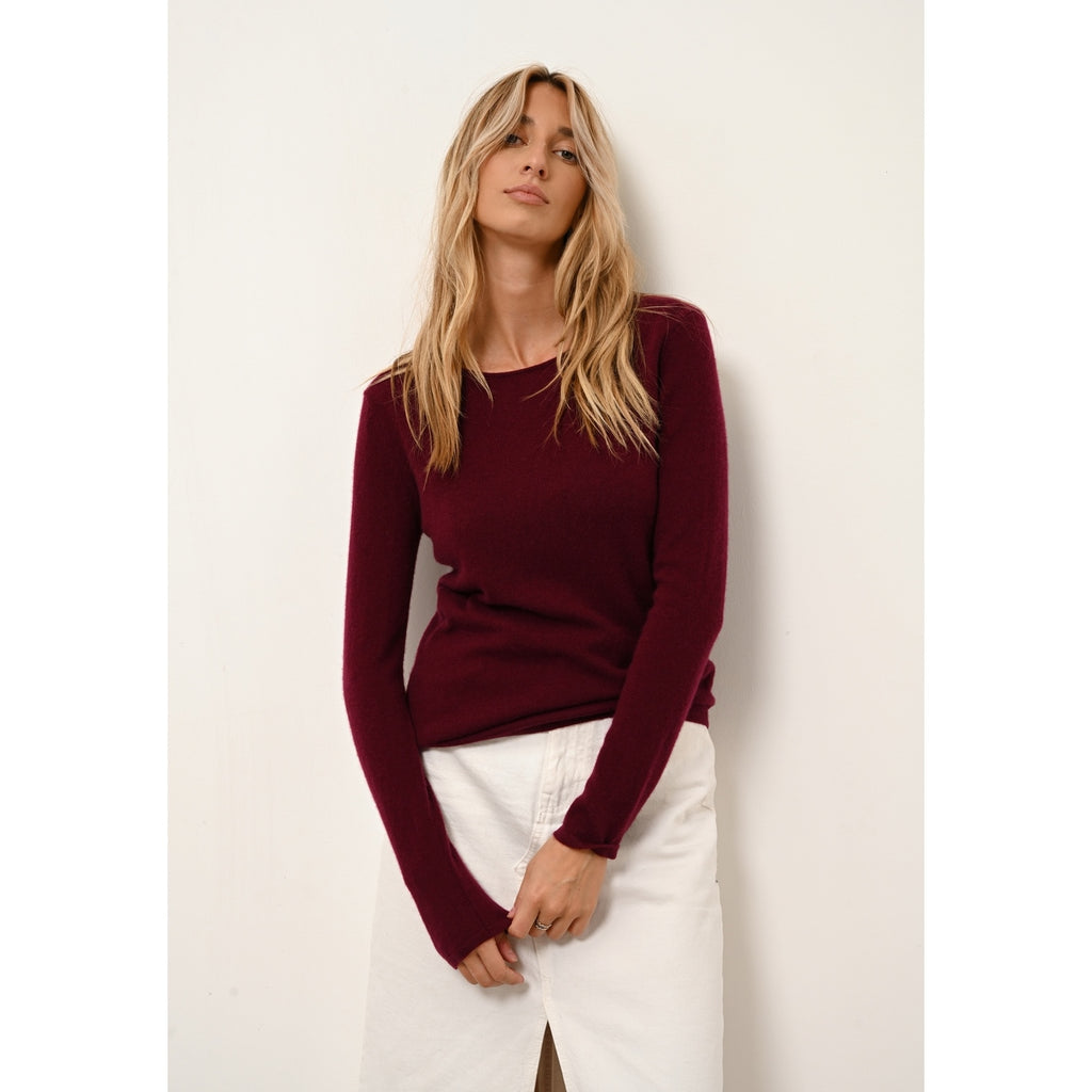 Pull Col Rond Vivian - 100% Cachemire 2 Fils - Bordeaux - Femme