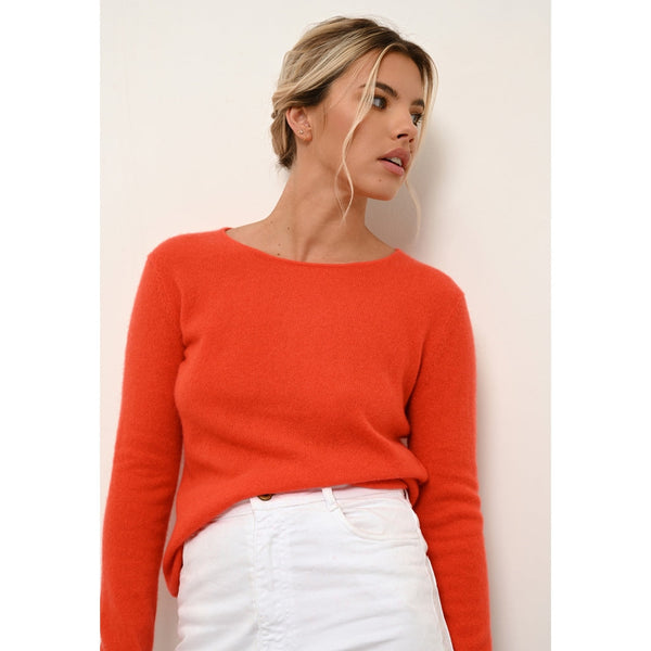 Just Cashmere - Pull Col Rond Vivian Orange - 100% Cachemire - 2 Fils - Jersey - Femme