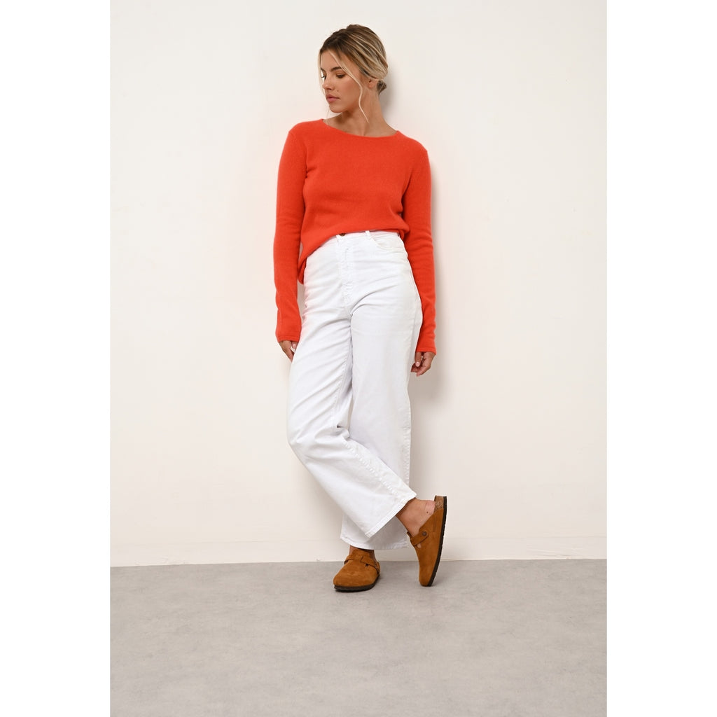 Just Cashmere - Pull Col Rond Vivian Orange - 100% Cachemire - 2 Fils - Jersey - Femme