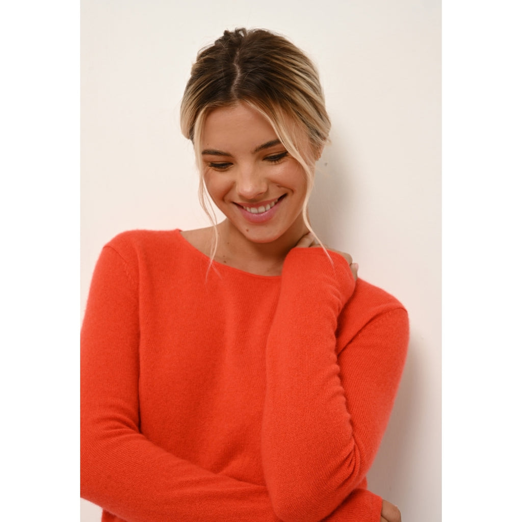 Just Cashmere - Pull Col Rond Vivian Orange - 100% Cachemire - 2 Fils - Jersey - Femme