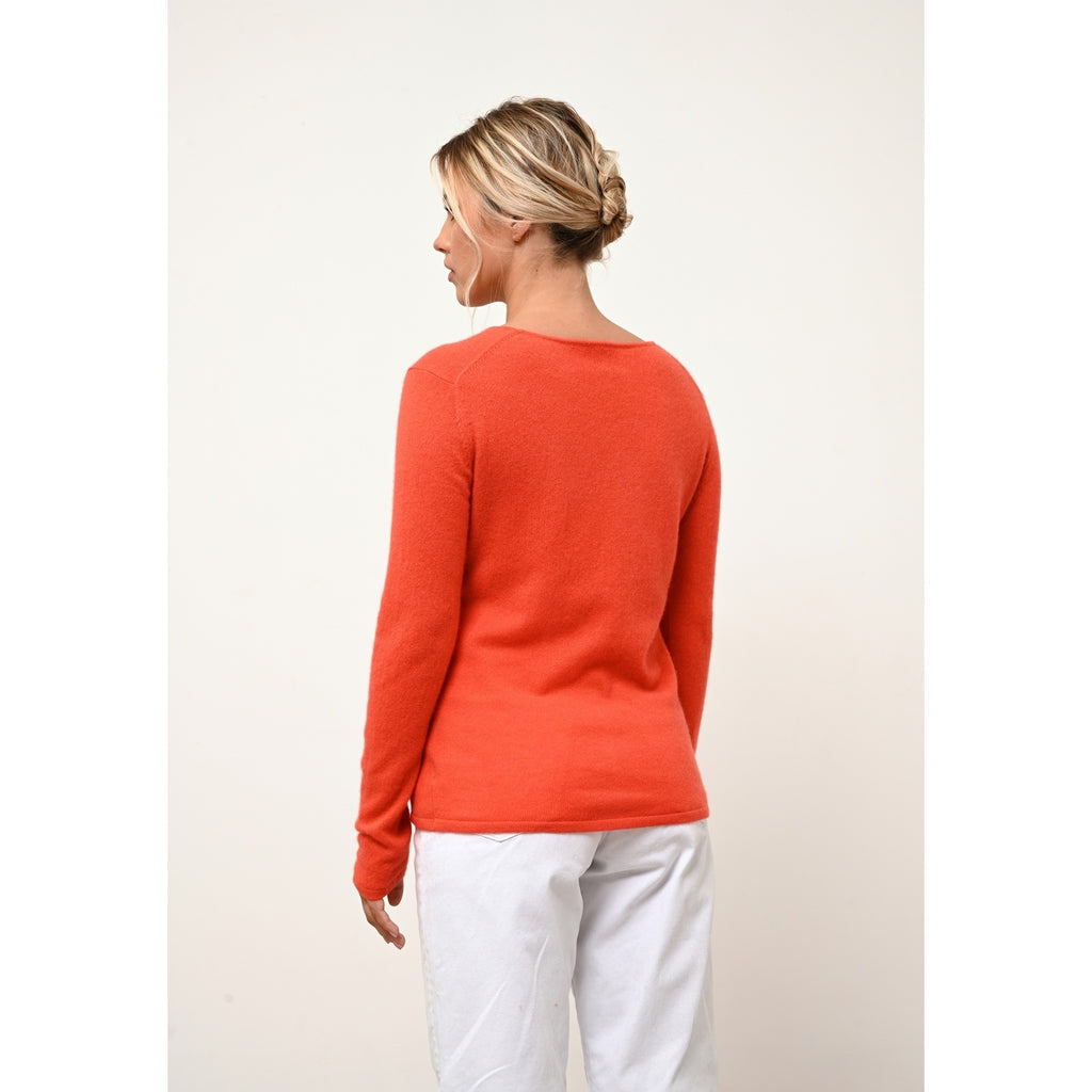 Just Cashmere - Pull Col Rond Vivian Orange - 100% Cachemire - 2 Fils - Jersey - Femme