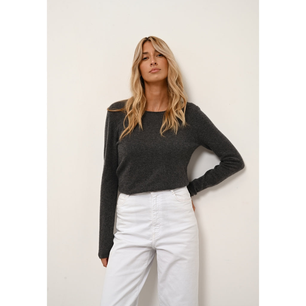 Pull Col Rond Vivian - 100% Cachemire 2 Fils - Anthracite Chiné - Femme