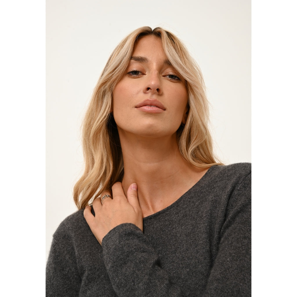 Pull Col Rond Vivian - 100% Cachemire 2 Fils - Anthracite Chiné - Femme