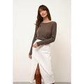 Just Cashmere - Pull Col Rond Vivian Taupe Chiné - 100% Cachemire - 2 Fils - Jersey - Femme