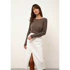Just Cashmere - Pull Col Rond Vivian Taupe Chiné - 100% Cachemire - 2 Fils - Jersey - Femme