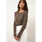 Just Cashmere - Pull Col Rond Vivian Taupe Chiné - 100% Cachemire - 2 Fils - Jersey - Femme