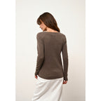 Just Cashmere - Pull Col Rond Vivian Taupe Chiné - 100% Cachemire - 2 Fils - Jersey - Femme