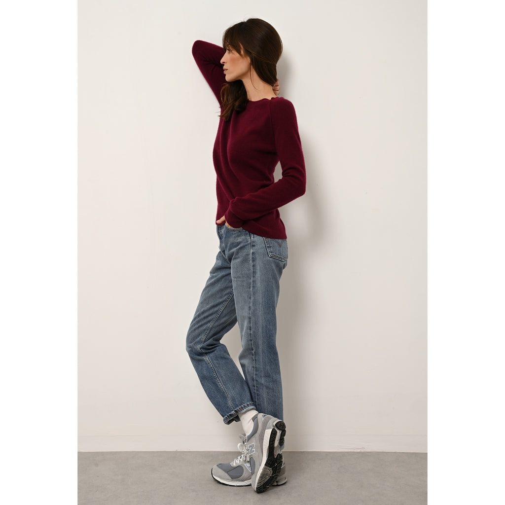 Pull Col Rond Helen Bordeaux - 100% Cachemire - 2 Fils - Jersey - Femme