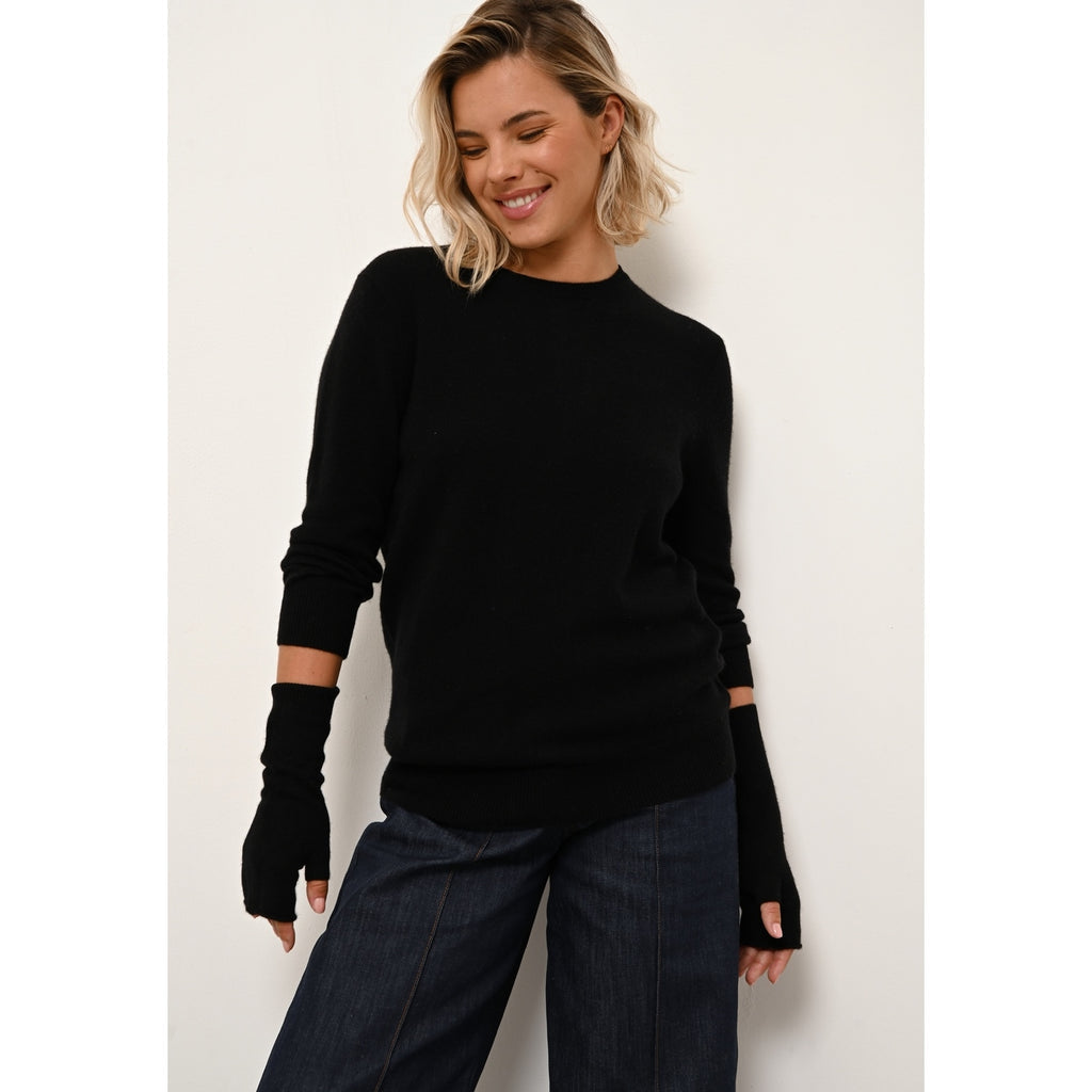 Pull Col Rond Boutonné Dos Janice - 100% Cachemire 2 Fils - Noir - Femme