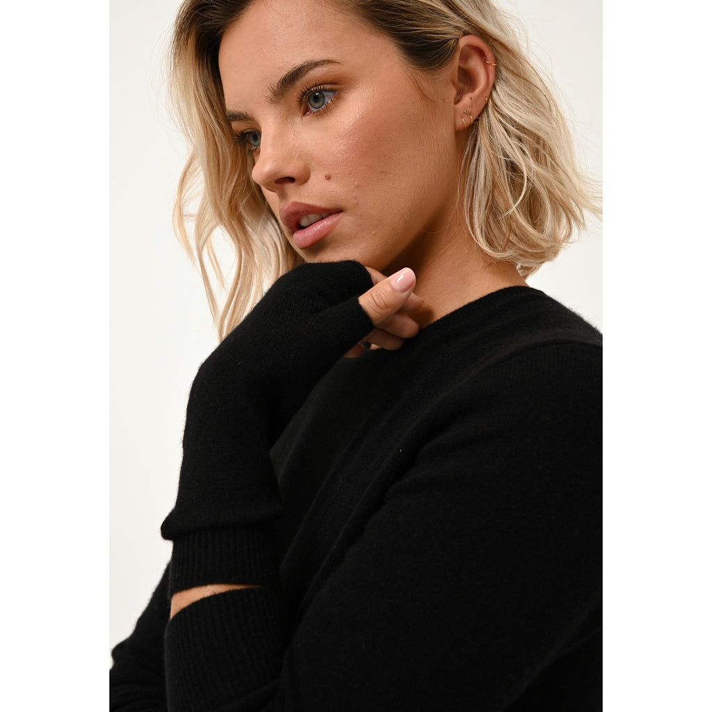 Pull Col Rond Boutonné Dos Janice - 100% Cachemire 2 Fils - Noir - Femme