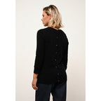 Pull Col Rond Boutonné Dos Janice - 100% Cachemire 2 Fils - Noir - Femme