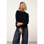 Pull Col Rond Boutonné Dos Janice - 100% Cachemire 2 Fils - Navy - Femme