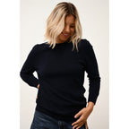 Pull Col Rond Boutonné Dos Janice - 100% Cachemire 2 Fils - Navy - Femme