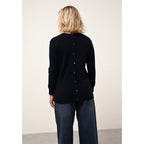 Pull Col Rond Boutonné Dos Janice - 100% Cachemire 2 Fils - Navy - Femme