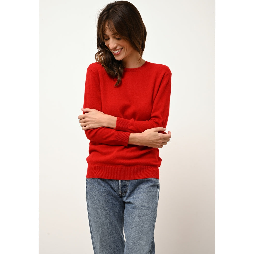 Just Cashmere - Pull Col Rond Boutonné Dos Janice Rouge - 100% Cachemire - 2 Fils - Jersey - Femme