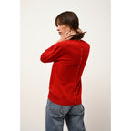 Just Cashmere - Pull Col Rond Boutonné Dos Janice Rouge - 100% Cachemire - 2 Fils - Jersey - Femme