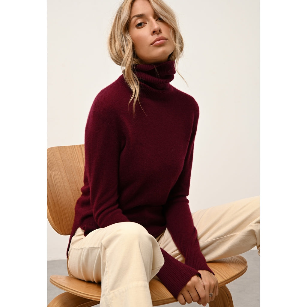 Pull Col Roulé Lexie - 100% Cachemire 2 Fils - Bordeaux - Femme
