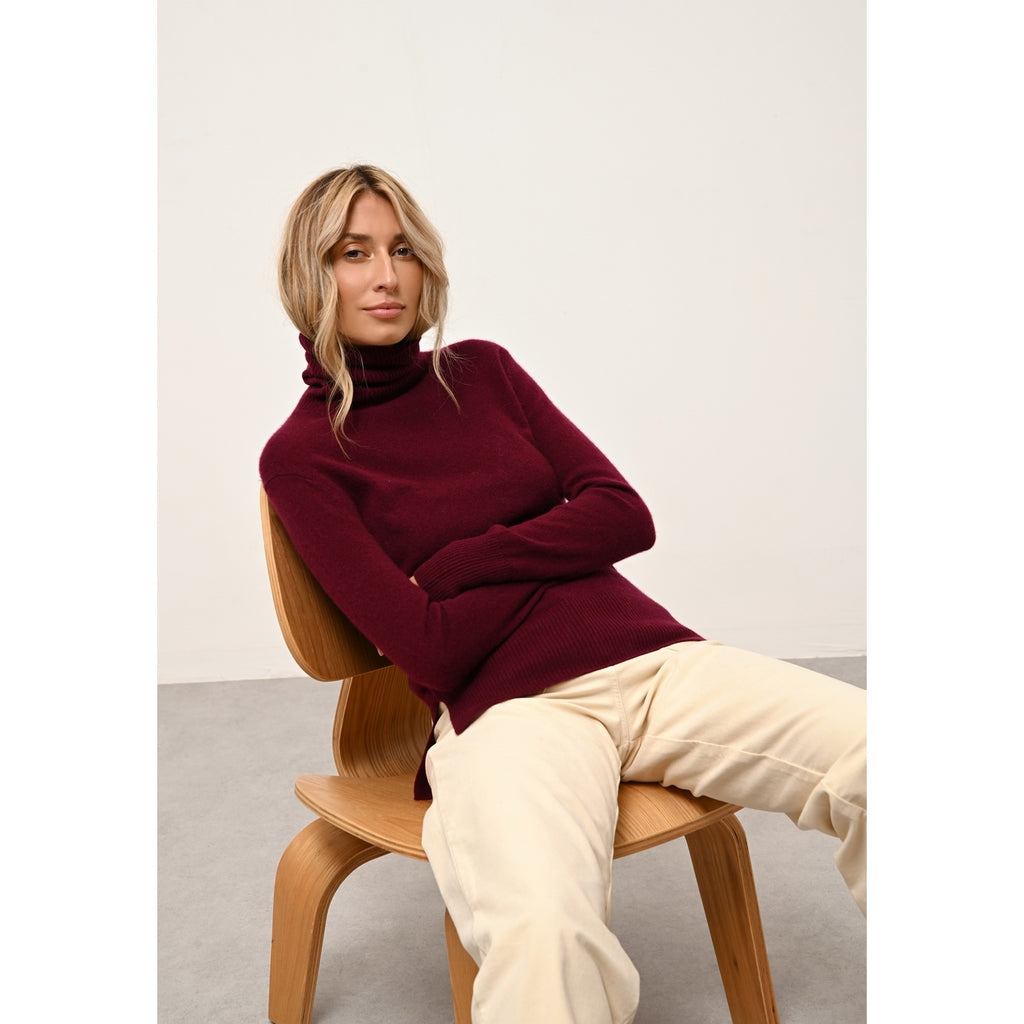 Pull Col Roulé Lexie - 100% Cachemire 2 Fils - Bordeaux - Femme
