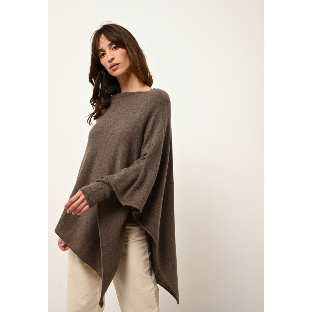 Poncho Meredith - 100% Cachemire 2 Fils - Taupe Chiné - Femme