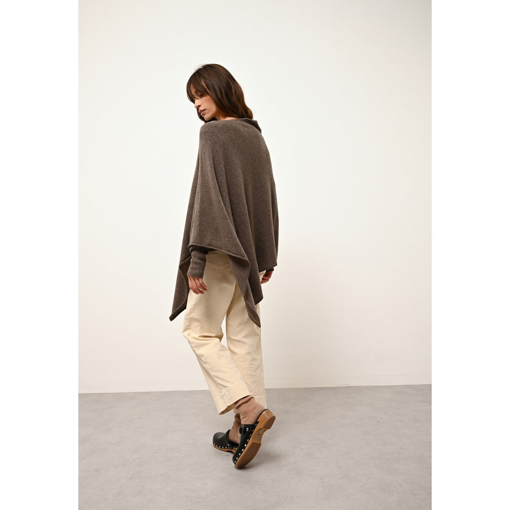 Poncho Meredith - 100% Cachemire 2 Fils - Taupe Chiné - Femme