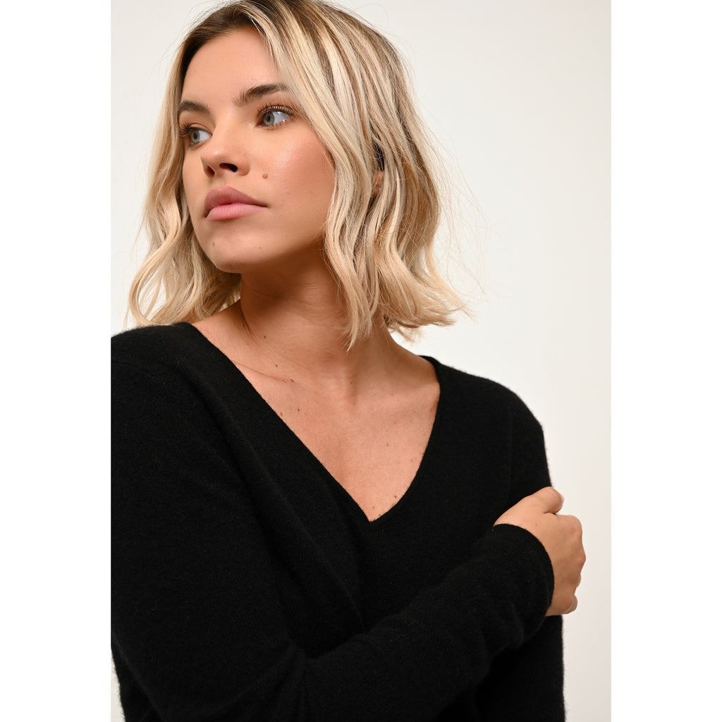 Pull Col V Joan - 100% Cachemire 2 Fils - Noir - Femme