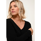 Pull Col V Joan - 100% Cachemire 2 Fils - Noir - Femme