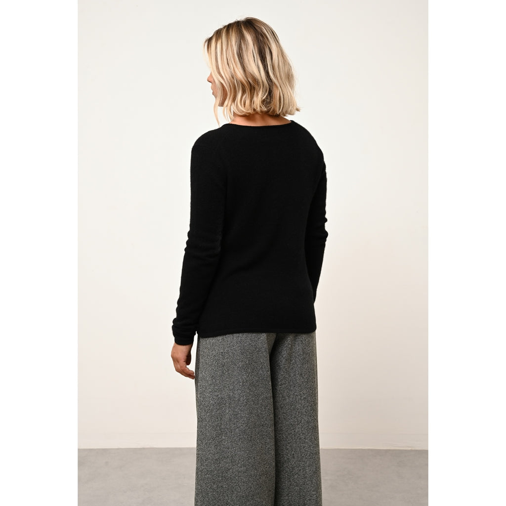 Pull Col V Joan - 100% Cachemire 2 Fils - Noir - Femme