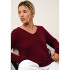Pull Col V Joan - 100% Cachemire 2 Fils - Bordeaux - Femme