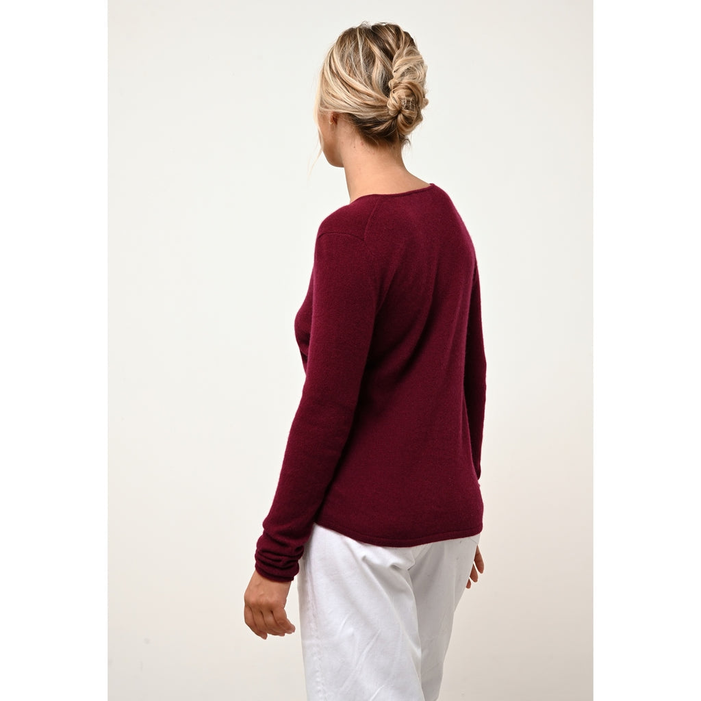 Pull Col V Joan - 100% Cachemire 2 Fils - Bordeaux - Femme
