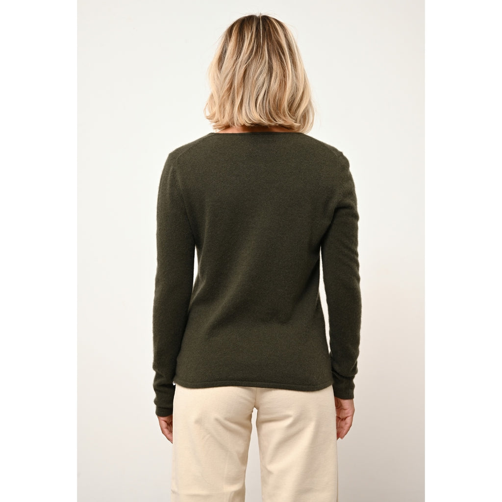 Just Cashmere - Pull Col V Joan Kaki - 100% Cachemire - 2 Fils - Jersey - Femme