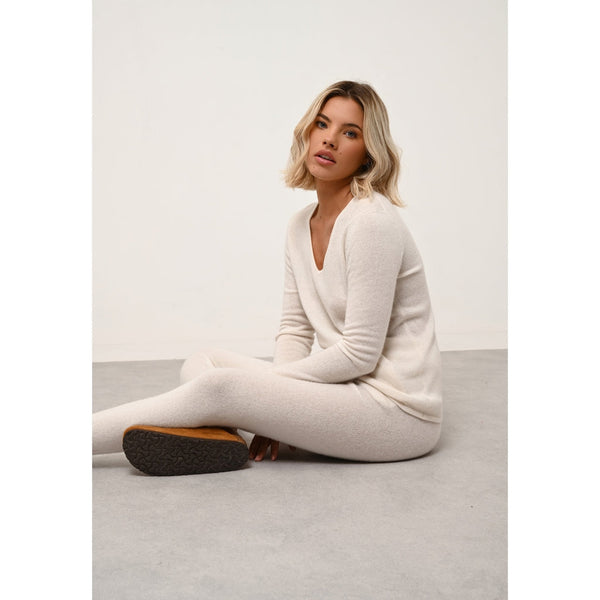 Pull Col V Joan - 100% Cachemire 2 Fils - Ivoire - Femme