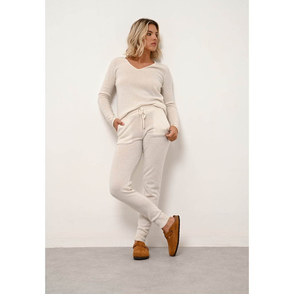 Pull Col V Joan - 100% Cachemire 2 Fils - Ivoire - Femme