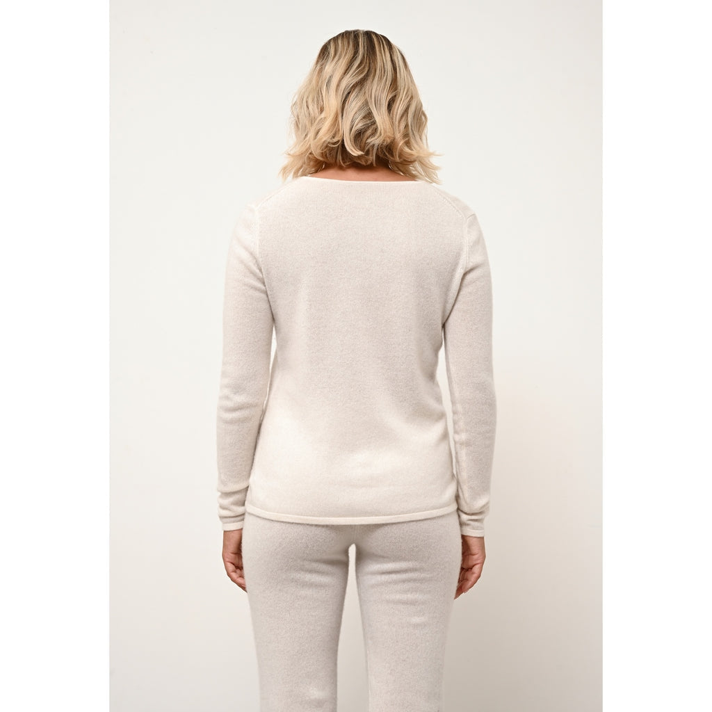 Pull Col V Joan - 100% Cachemire 2 Fils - Ivoire - Femme
