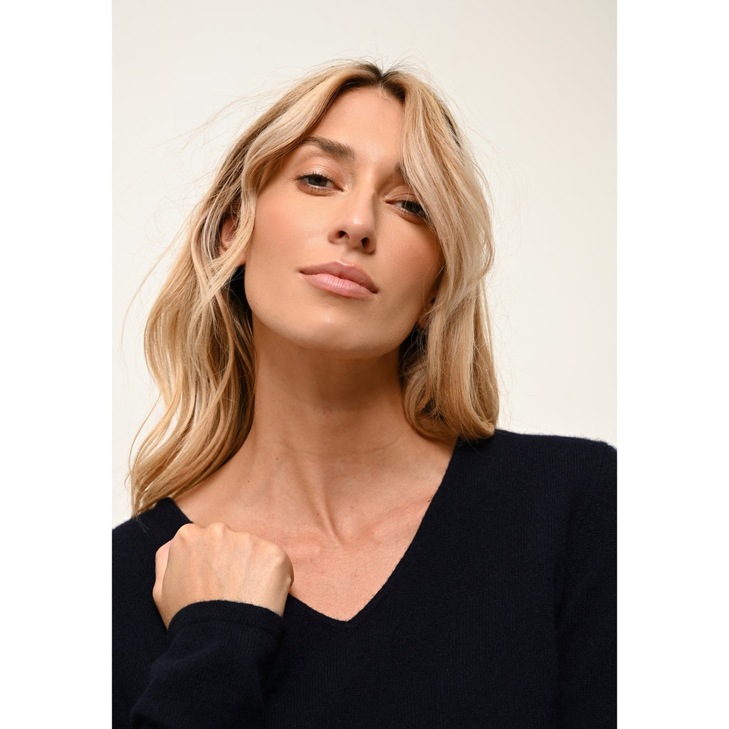 Pull Col V Joan - 100% Cachemire 2 Fils - Navy - Femme