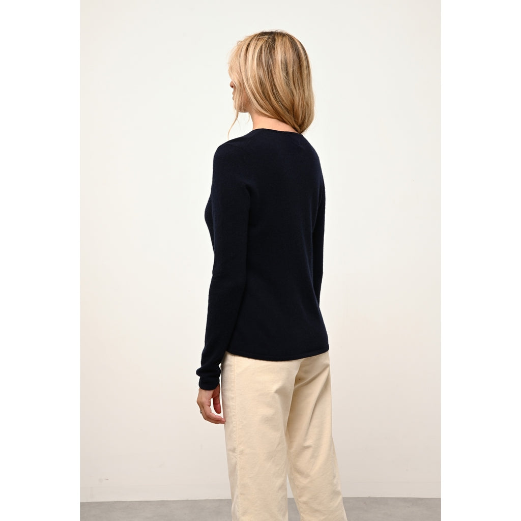 Pull Col V Joan - 100% Cachemire 2 Fils - Navy - Femme